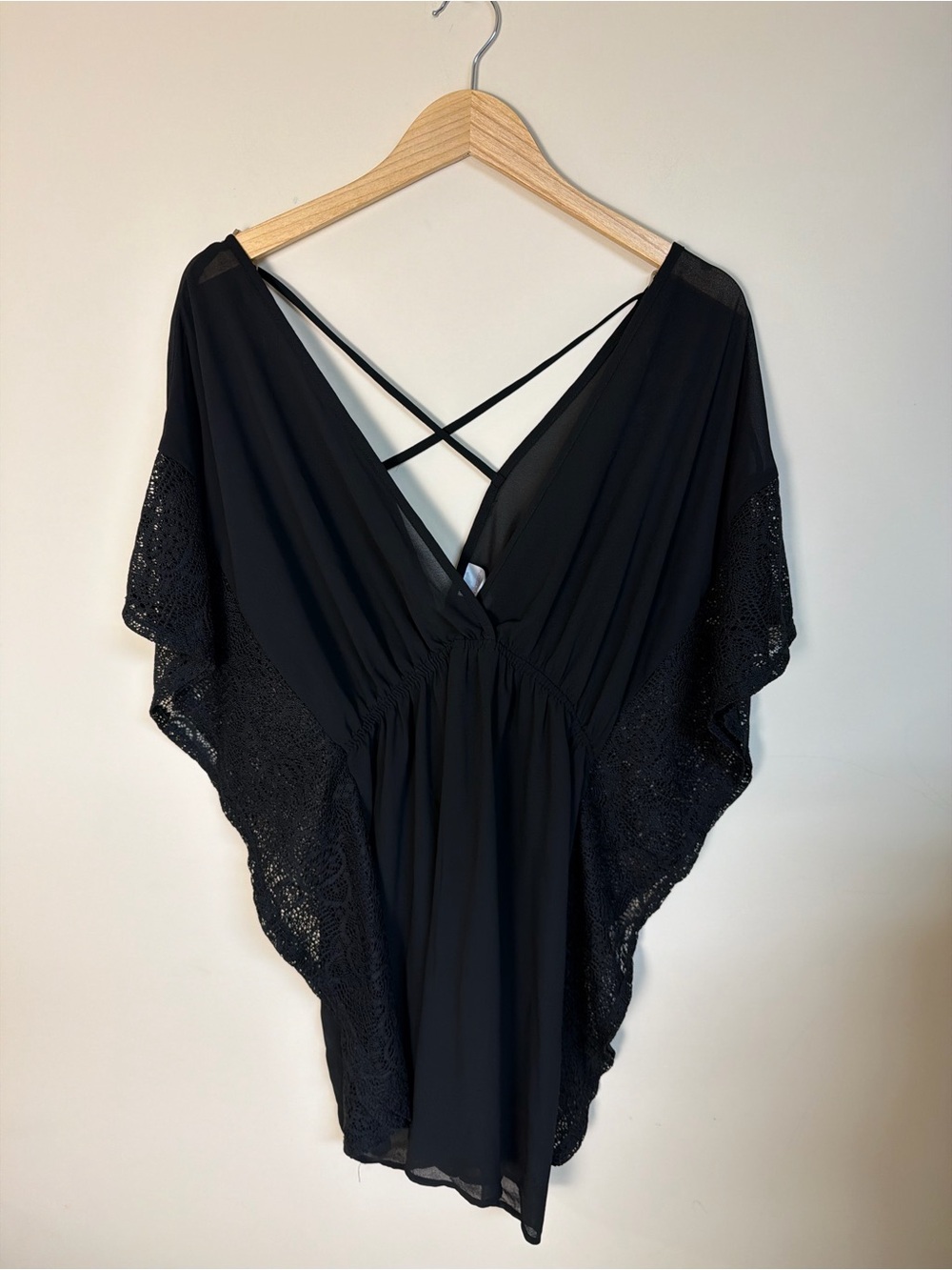 Xhilaration Black Lace-Trim Swim Cover-Up with Crisscross Back